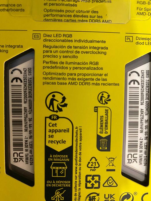 Corsair Vengeance RGB DDR5 32GB (2x16GB) DDR5 6000MHz CL36 AMD INTEL