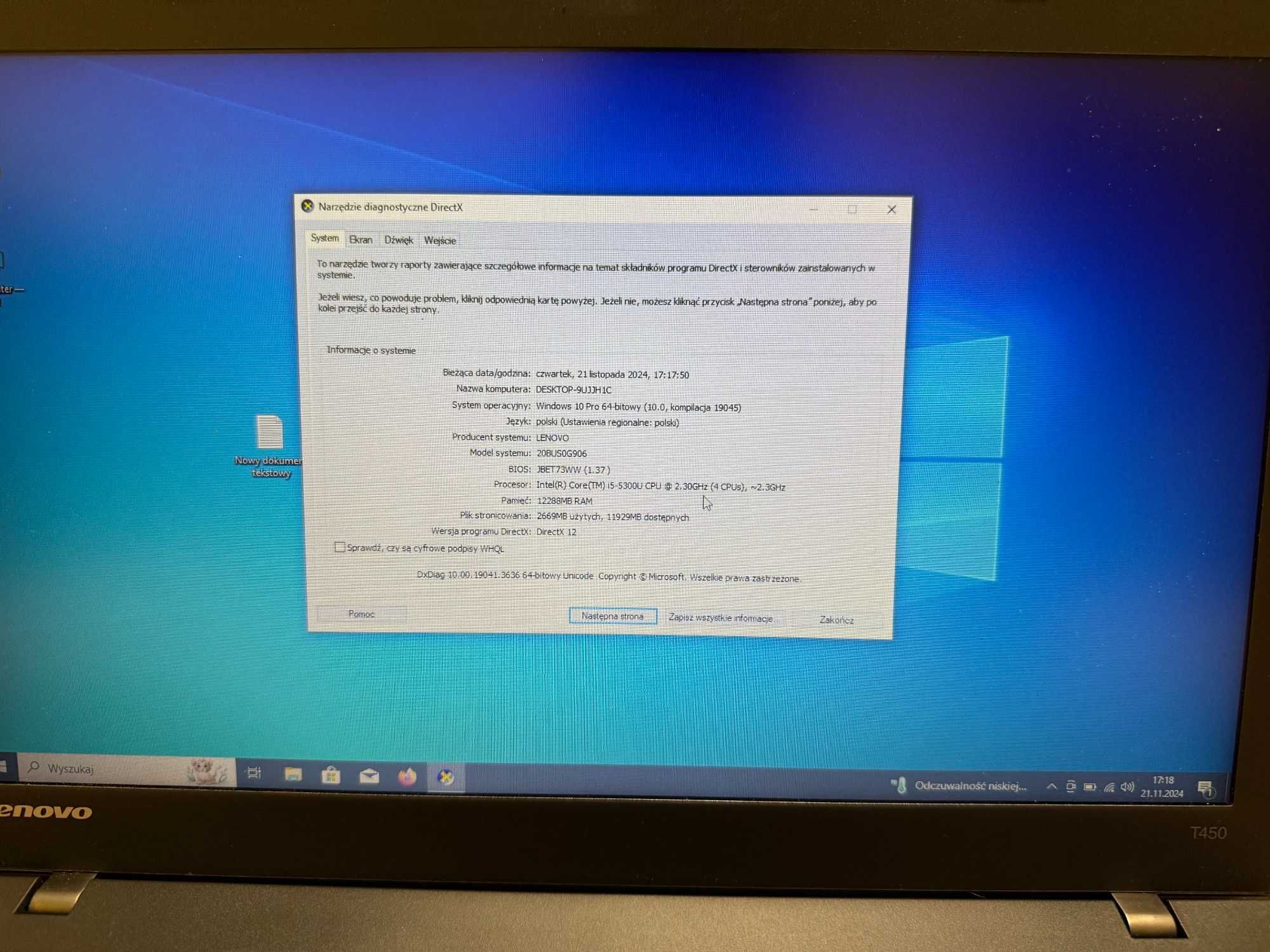 Lenovo ThinkPad T450/i5-5300U/8GB/256GB SSD