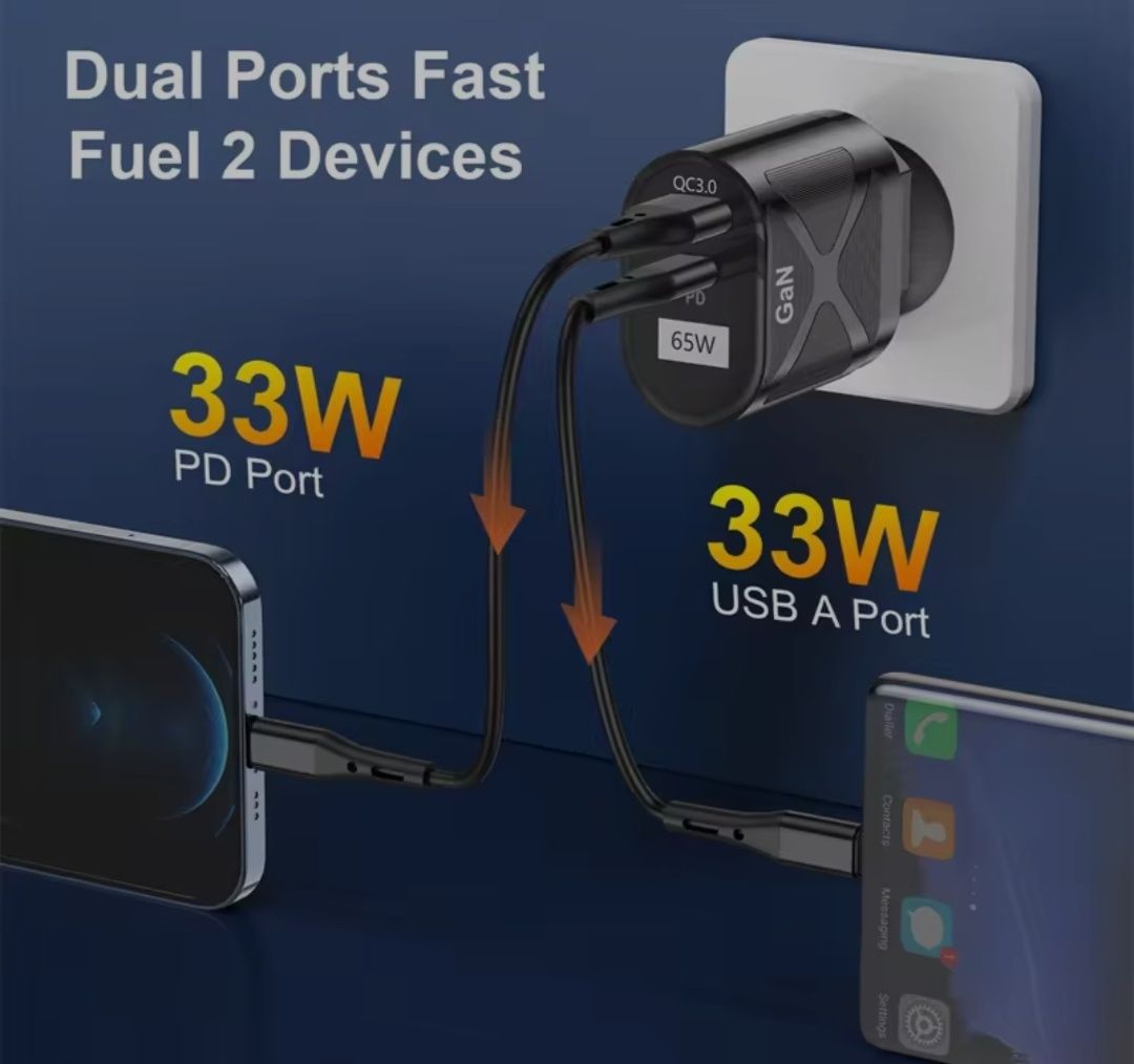 Szybka ładowarka 65w qucik charge usb c usb a pd qc 3.0 samsung iphone