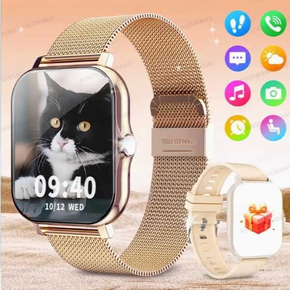 Złoty smartwatch + druga bransoleta GRATIS