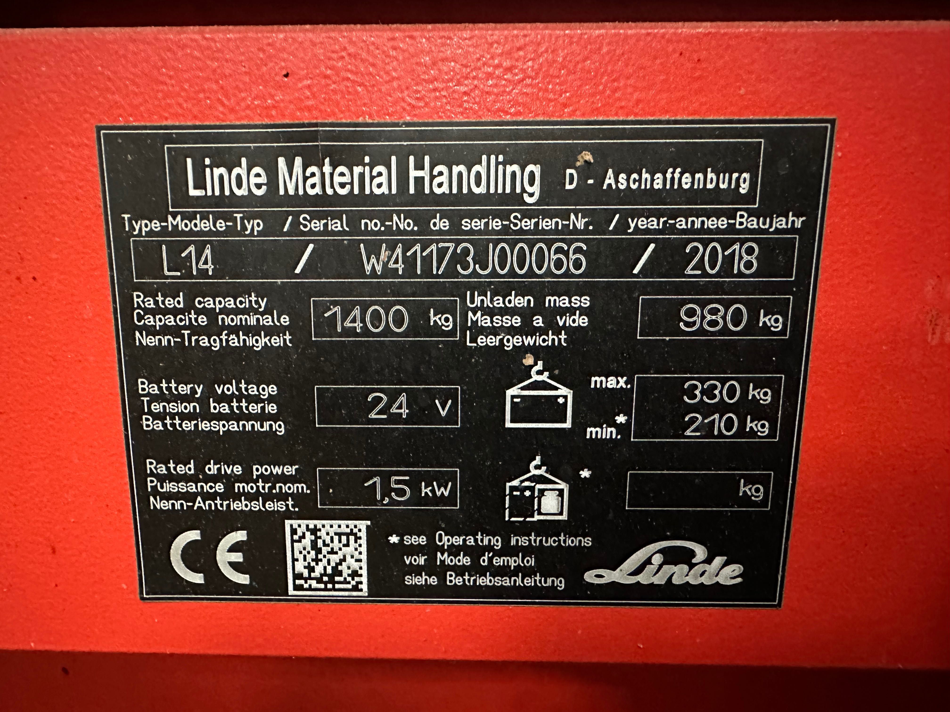 Linde L14 2,5m duplex 2018r UDT paleciak z masztem wózek paletowy