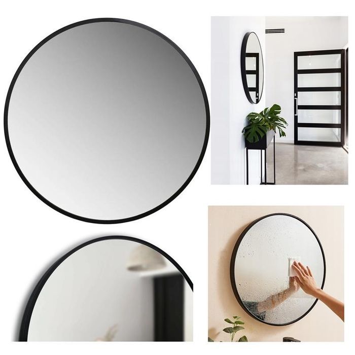 Lustro Okrągłe Wiszące Ścienne Loft Loftowe Czarna Rama 50 cm