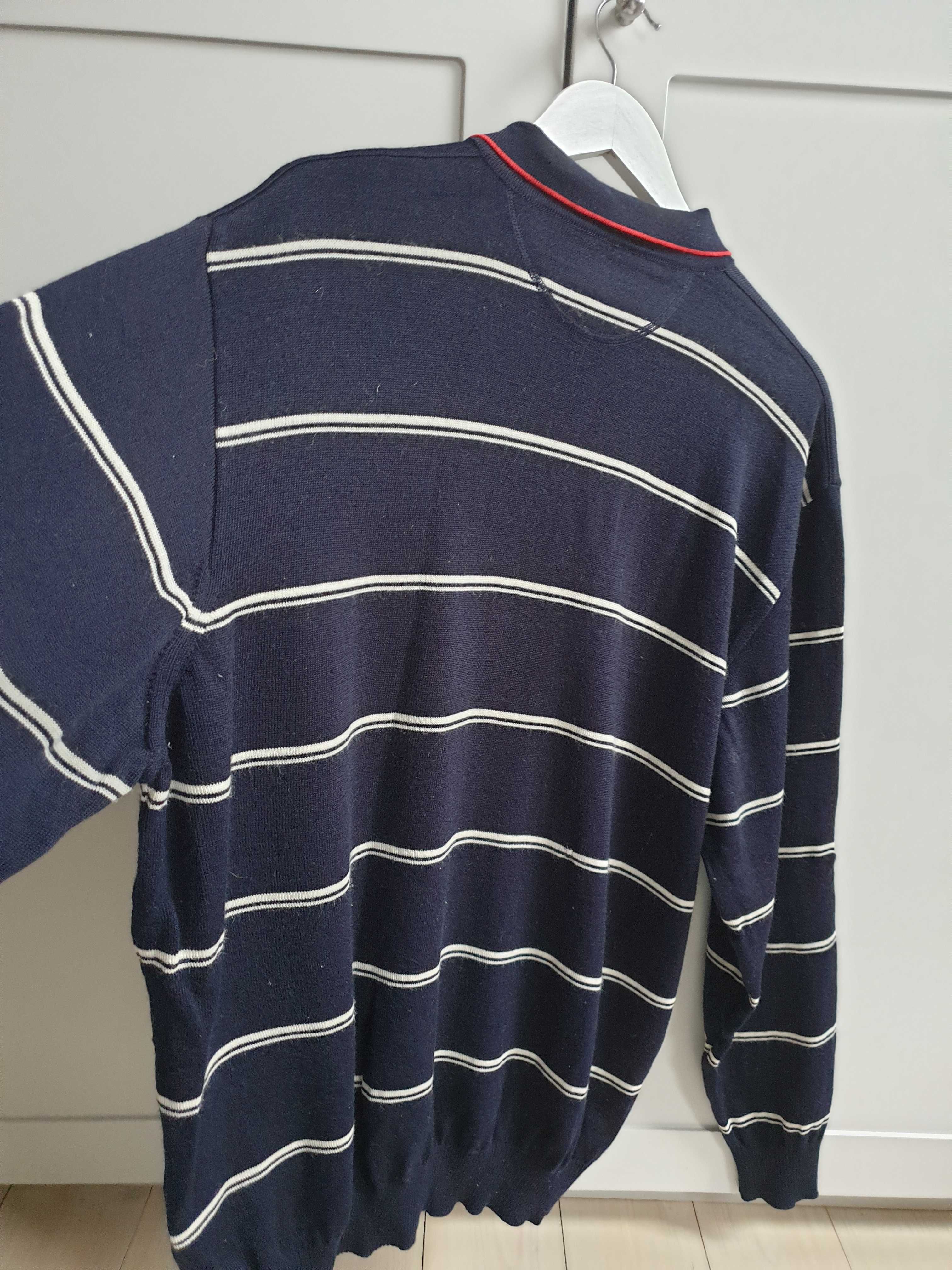 Granatowy sweter wełniany w paski merino Marz polo 3XL XXL