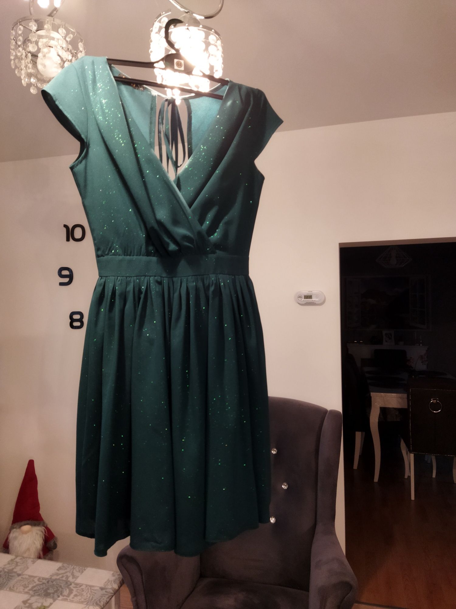 Sukienka błyszcząca butelkowa zieleń XS