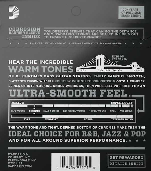 D'addario ecb81-5 chromes bass strings