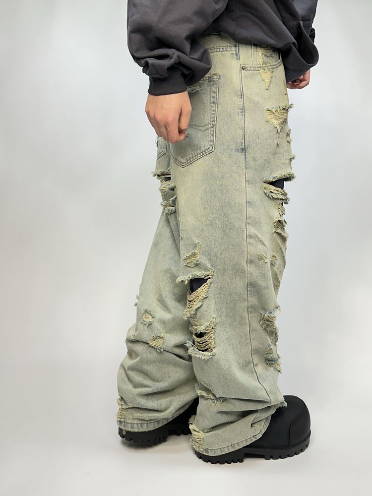 Рваные джинсы голубые distressed custom archive opium кастом штани M L