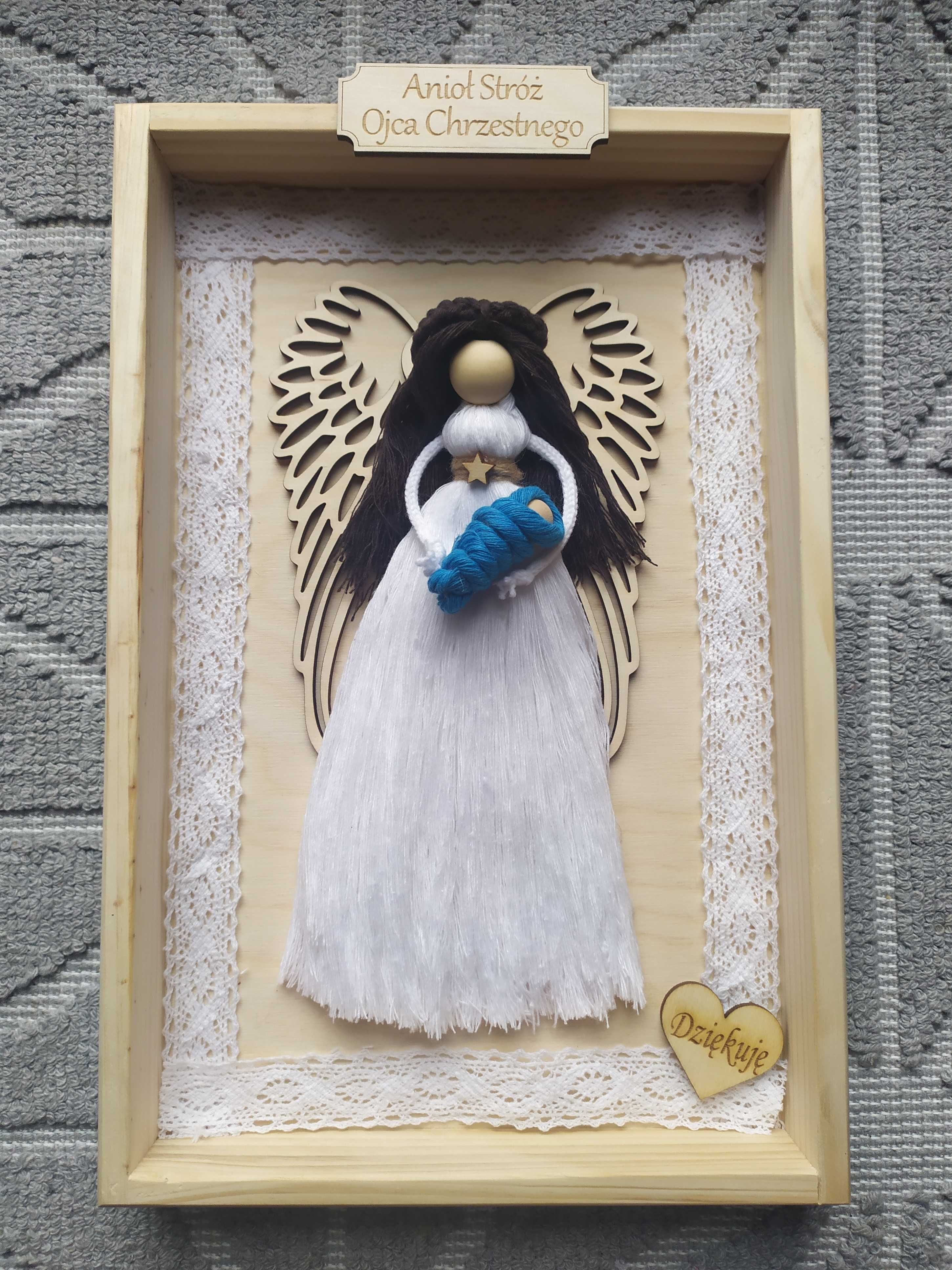 Anioł stróż w ramce prezent pamiątka chrzest chłopczyk dziewczynka