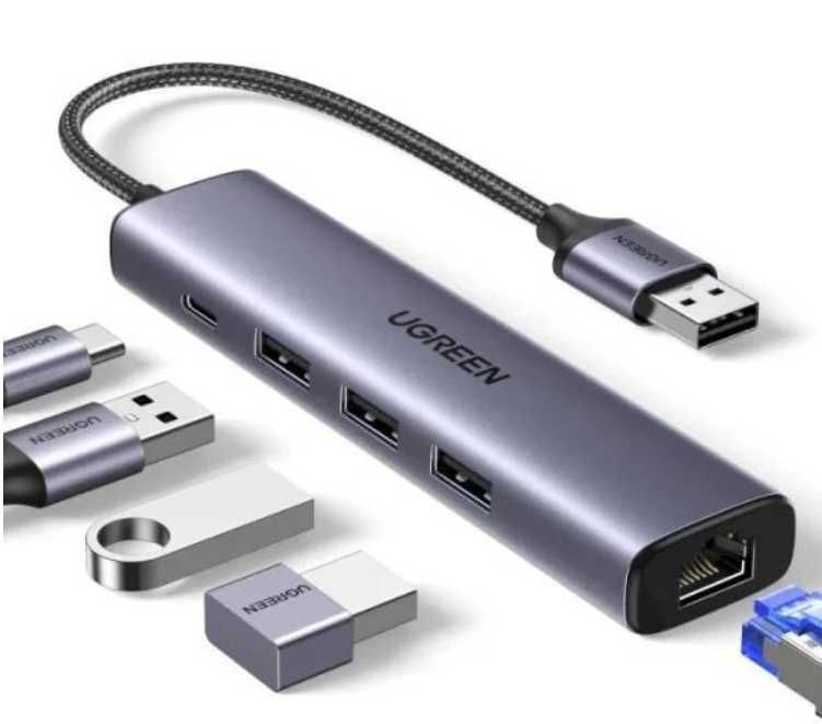 USB-хаб Ugreen CM475 5 in 1 , USB 3.0 - 3x, Type-C + RJ45(1000M)