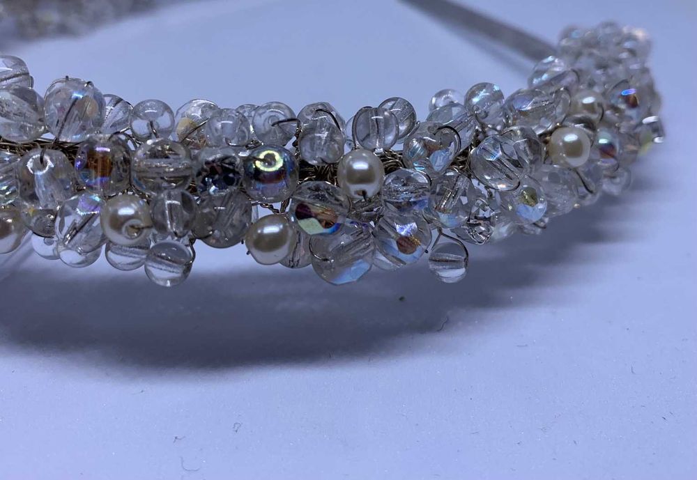 nowa opaska diadem ślubna srebro blask efekt ab nowoczesność glamour