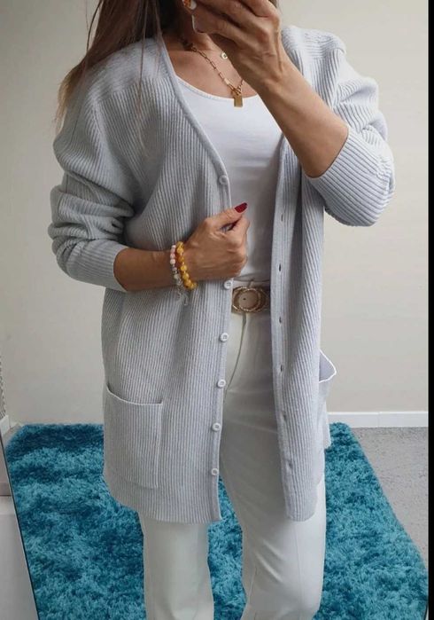 Szary kardigan Vintage na guziki rozmiar 42/XL