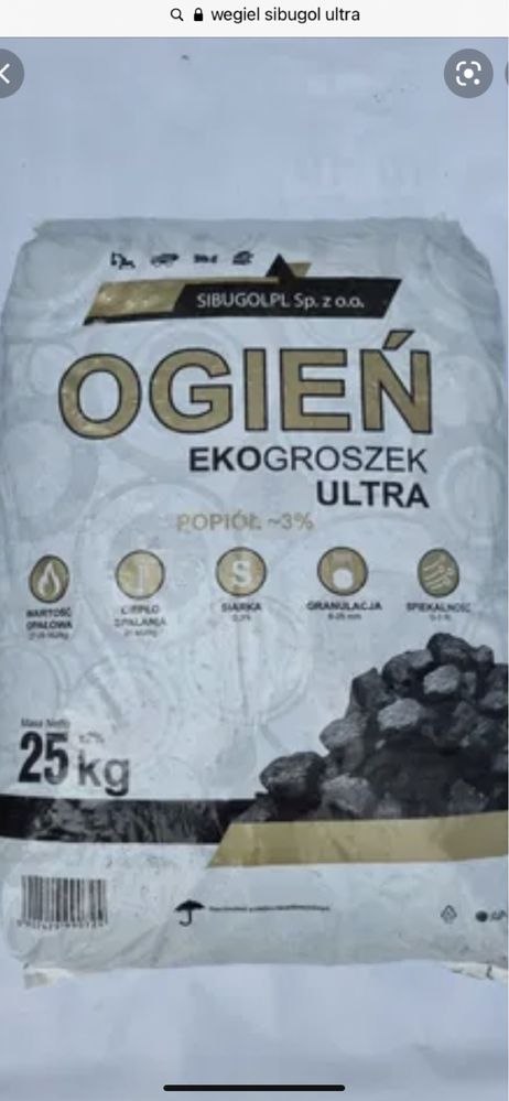 Wegiel ekogroszek Ogien ultra 25kg sztygar