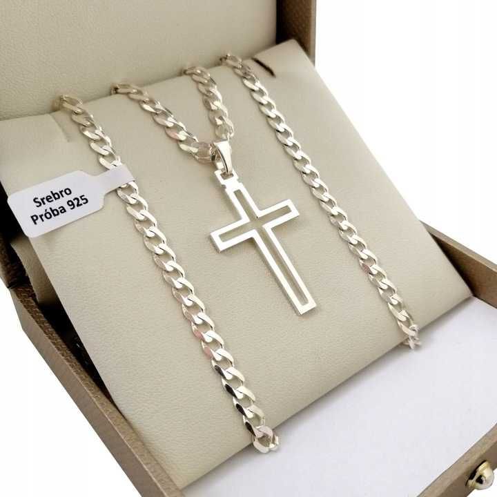 Srebrny łańcuszek pancerka+krzyżyk 55cm GWARANCJA PREZENT