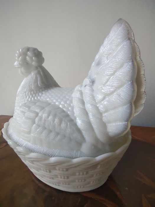 Szkło Ząbkowice kura biała 21cm kolekcja PRL