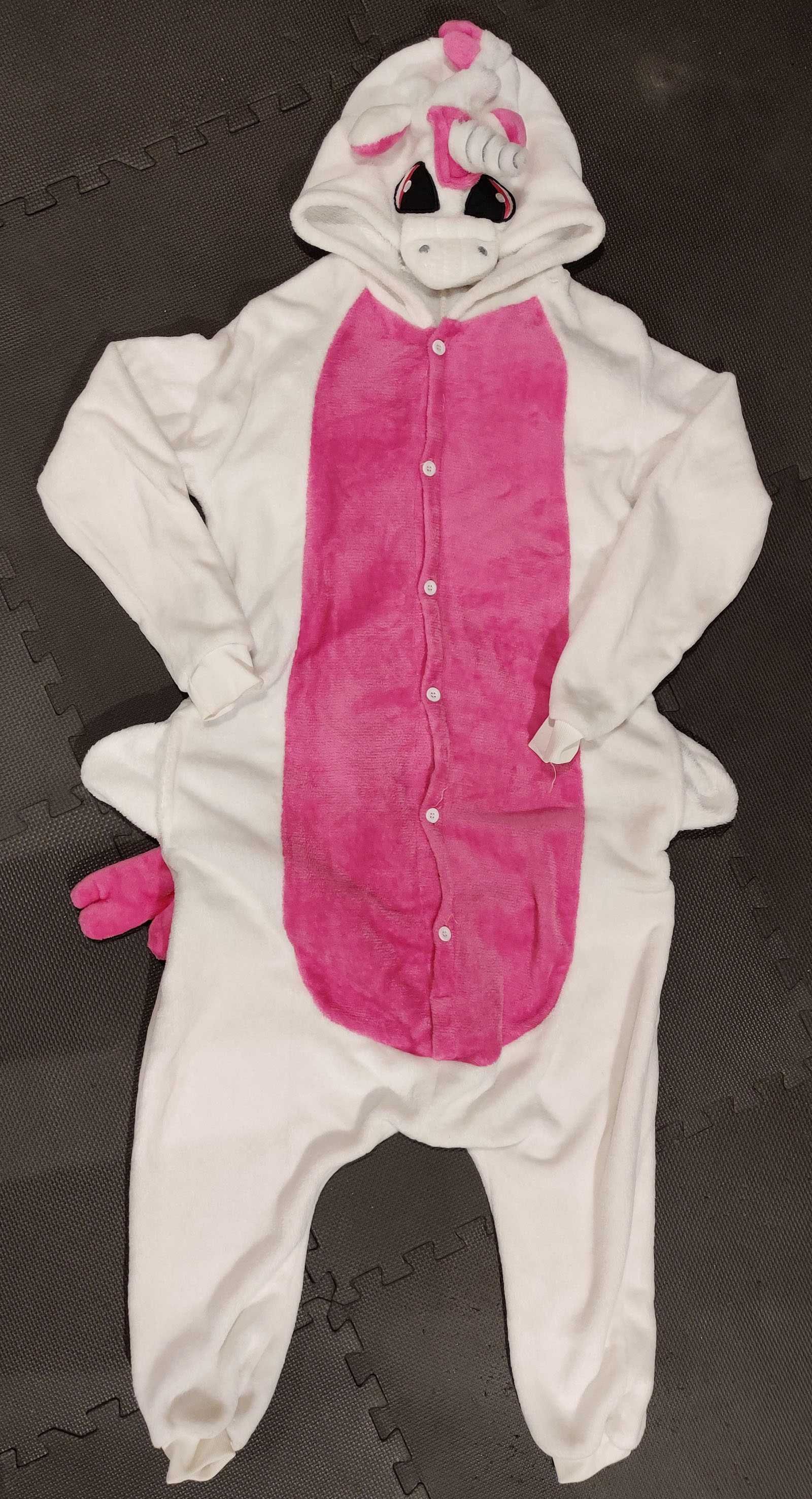 Kombinezon piżama jednorożec - biało-różowy