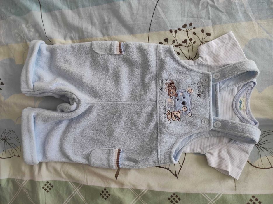 Ubranka niemowlęce, zestaw body, ogrodniczki chłopięce 0-3 mies