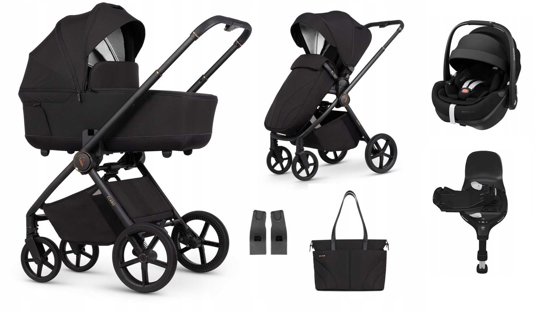 Venicci Claro 4w1 Noir + Maxi-Cosi Pebble 360Pro² + Baza obrotowa 360