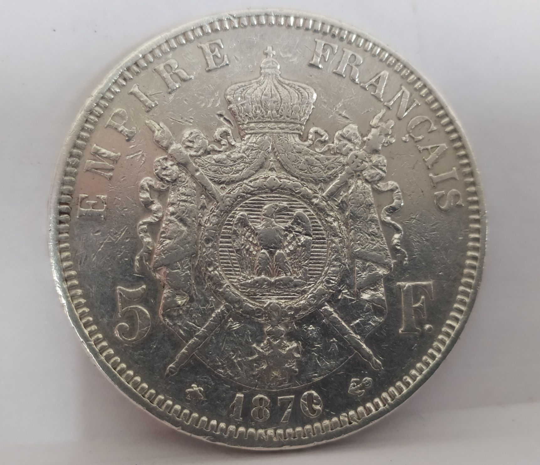Срібна монета 5 франков 1870 імператора Наполеона 3 /Франція( Серебро