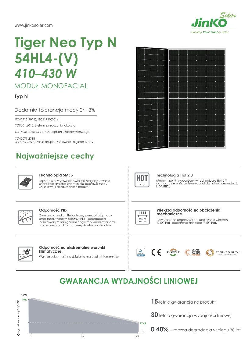 Fotowoltaika 10kw JINKO 425N-TYPE + Foxess