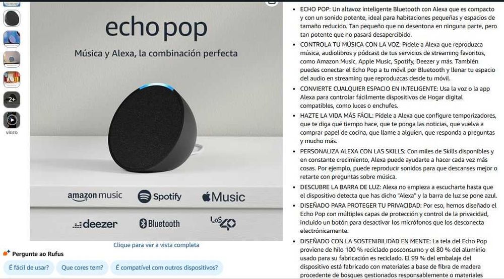 Echo Pop (Última generación) | Altavoz inteligente Bluetooth