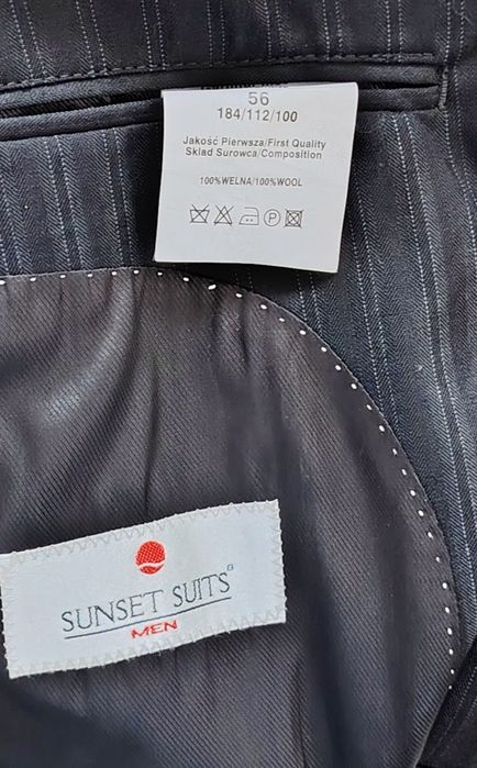 Sunset Suits czarna marynarka prążek 100% wełna 56