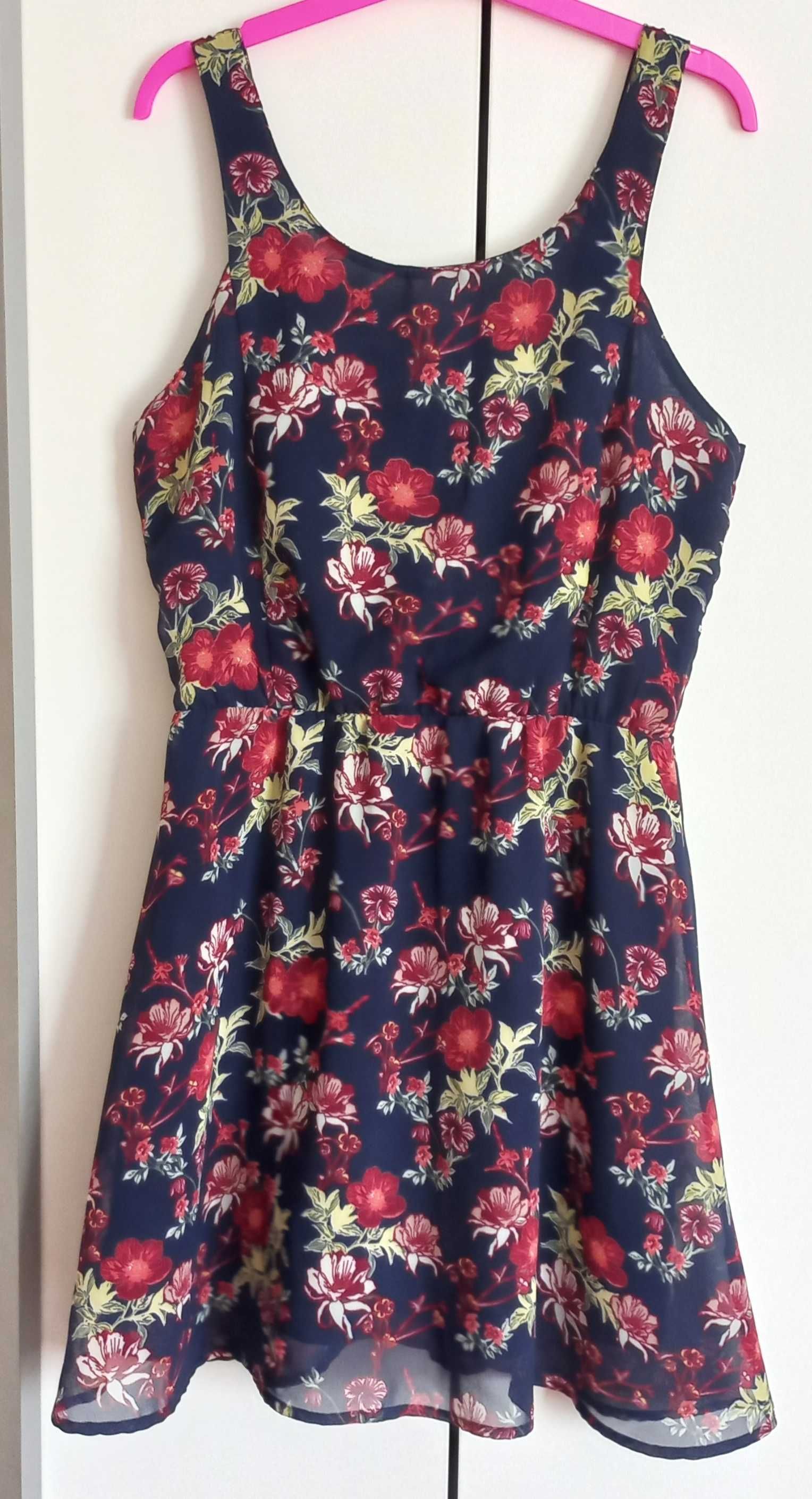 Letnia granatowa sukienka w kwiaty H&M 38 M lato