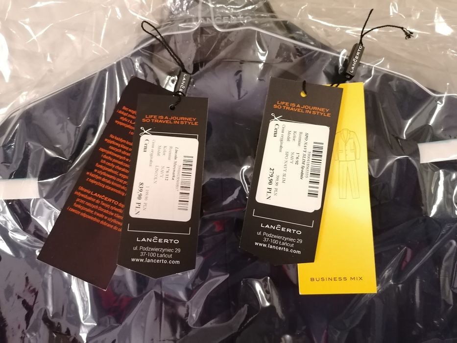 Garnitur ślubny, smoking Lancerto Lincoln NAVY, 176/112/92 + koszula