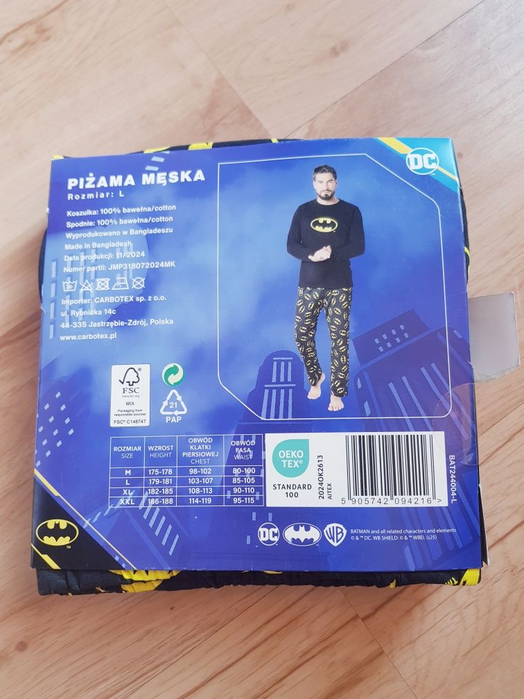 Nowa bawełniana piżama męska marki Batman rozmiar L 100% bawełna
