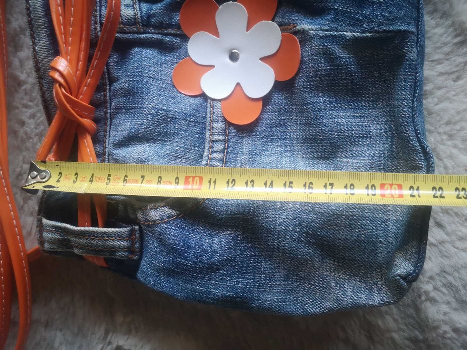Jeansowa handmade torebka z kwiatkiem