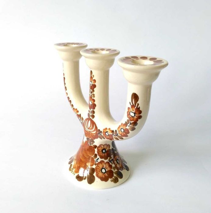 Świecznik z rustykalną brązową dekoracją Fajans Włocławek