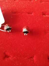 Srebrne kolczyki dziewczęce pr 925 - Biedronka z cyrkonią -