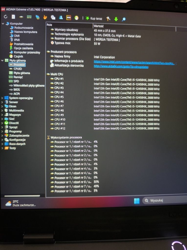 Laptop gamingowy Lenovo LOQ 15IAX9l, i5- 12 gen, 16 GB DDR5, SSD 512