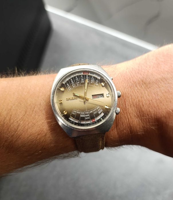 Zegarek męski Orient patelnia cesarski oryginał kolekcja złoty szampan