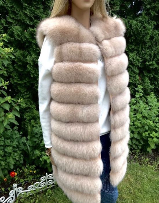 Promocja ! Kremowe / beżowe futro z naturalnego lisa premium jakość