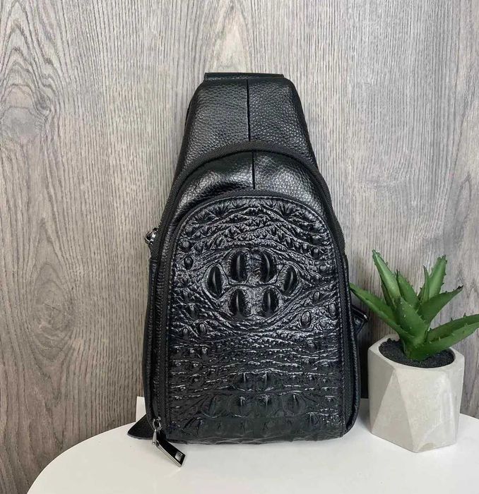 Чоловіча бананка сумка натуральна шкіра шкіряна барсетка месенджер 777