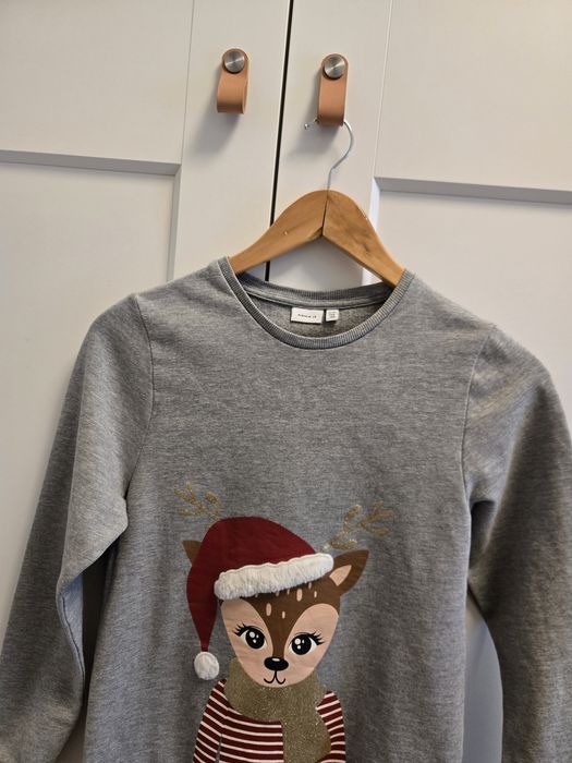 Bluza świąteczna Name it, r. 146/152, renifer, czapka Mikołaja