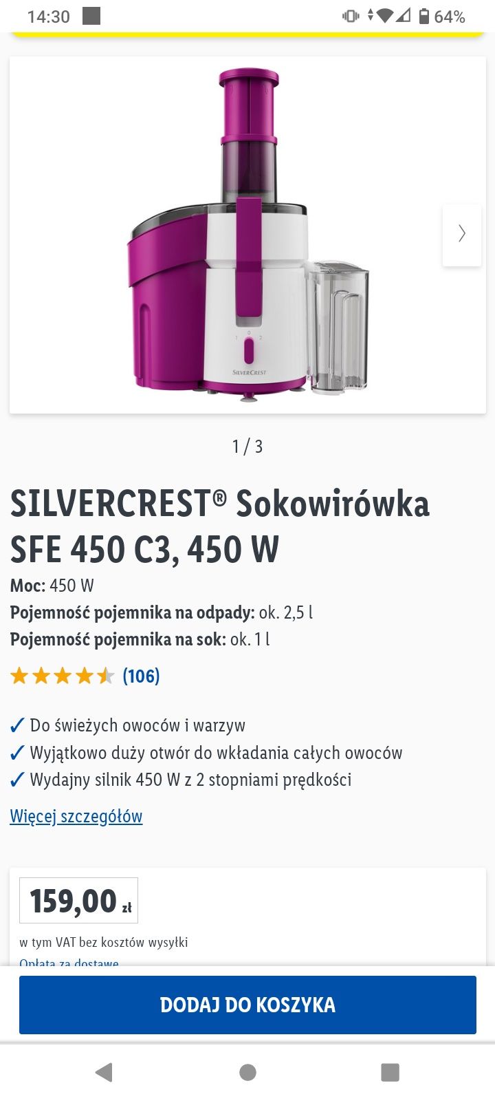 J. Nowa Sokowirówka Silver Crest prezent wyciskarka do owoców i warzyw