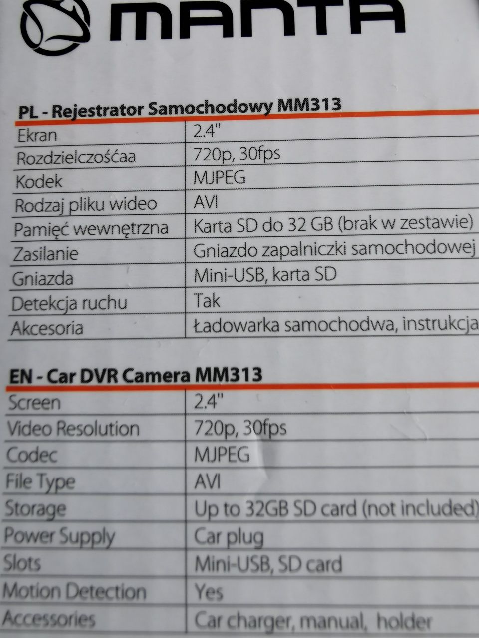 KAMERA samochodowa rejestrator jazdy  MANTA MM313 BLACK BOX 4