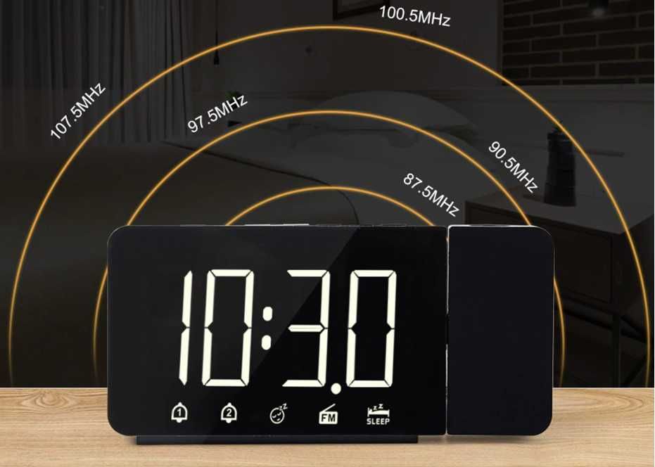 Budzik Zegar Radio Projektor na sufit 24/7 CZERWONE CYFRY