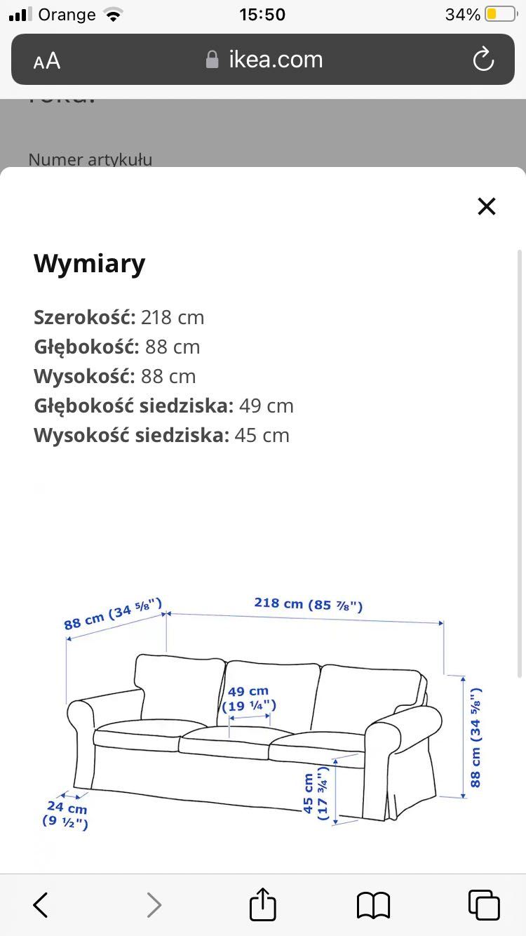 Sofa EKTOPR - 3 osobowa IKEA