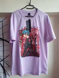 Koszulka fioletowa z krótkim rękawem anime manga romwe L nowa z metką