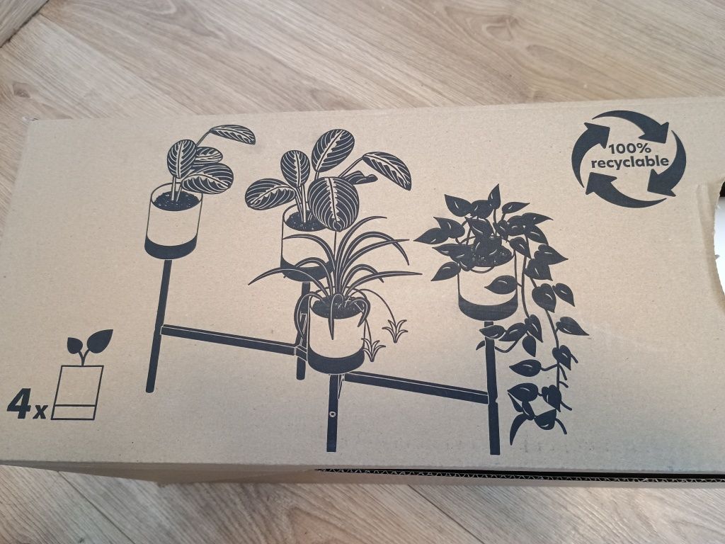 NOWY kwietnik BLOOMIE STAND na 4 donice białe metalowy czarny