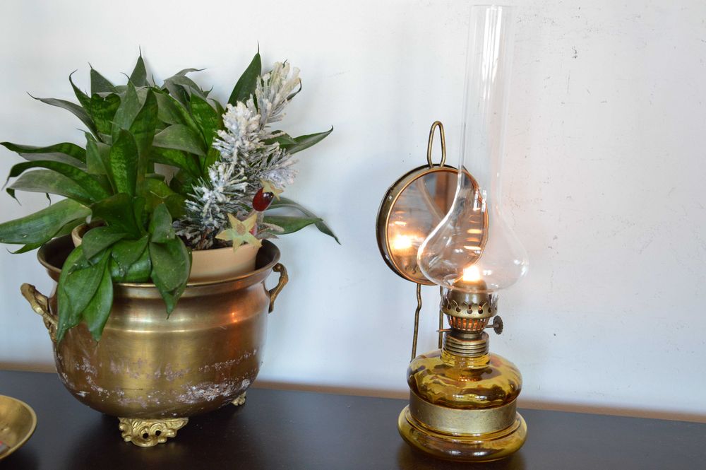 nasza polska szklana LAMPA NAFTOWA z lusterkiem