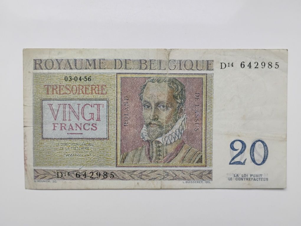 Banknot Belgia - 20 franków z 1956 r.