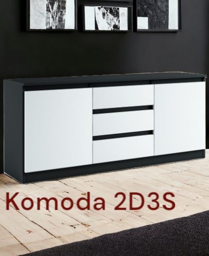 Komoda 2d3s 149cm wotan czarny biały beton szuflady