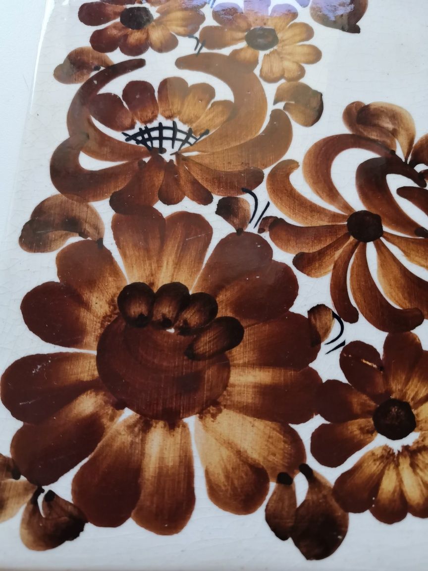 Ceramika Włocławek deska brązowe kwiaty