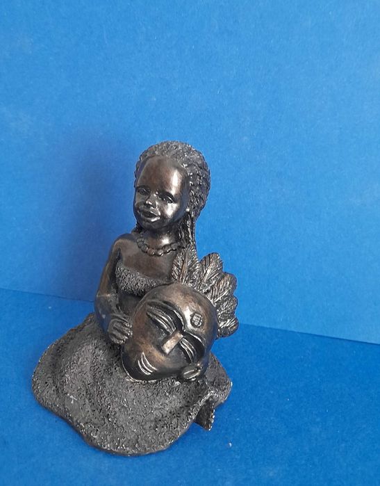 Retro Vintage Mała Rzeźba Afrykańska Figura z Maską. Afryka