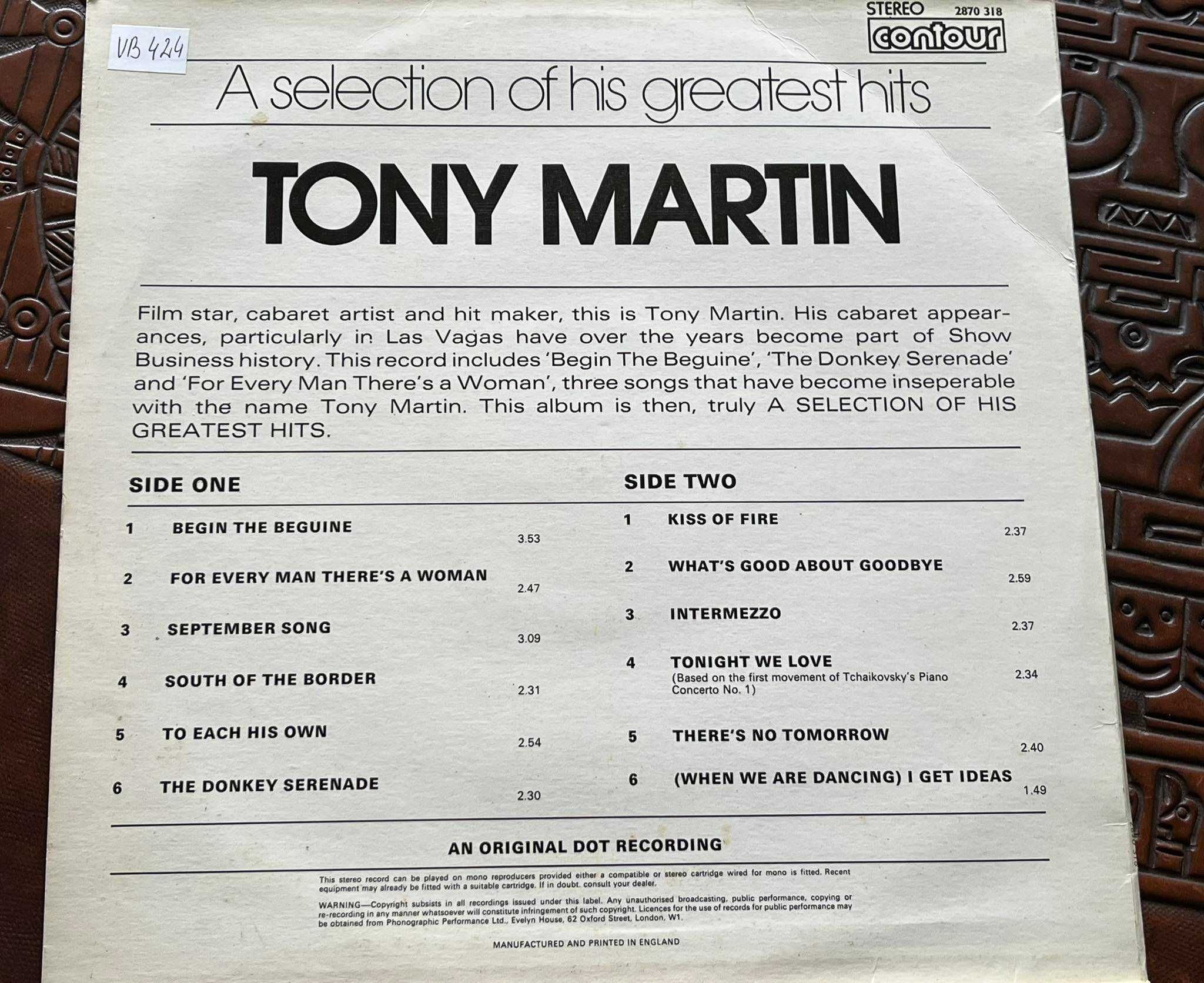 Tony Martin - A Selection Of His Greatest Hits - Winyl - EX-! (rare)
