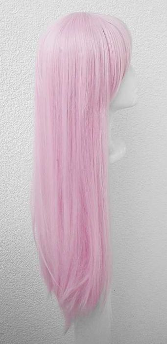 Długa prosta różowa peruka pastelowa z grzywką cosplay wig