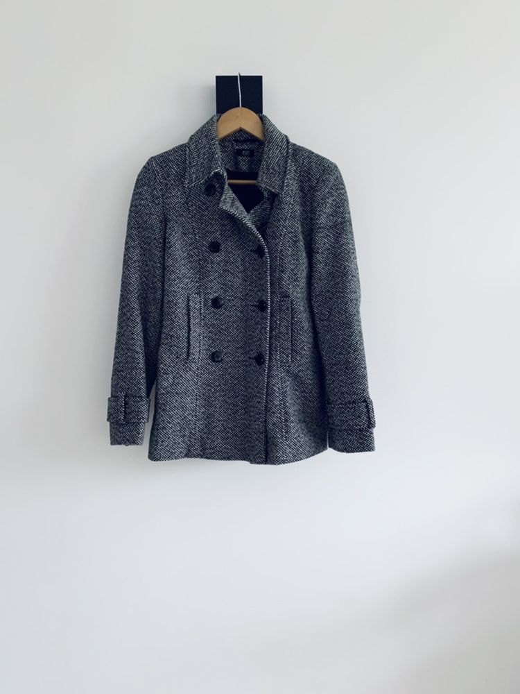 Płaszcz pepitka jodelka szary basic F&F klasyczny kurtka