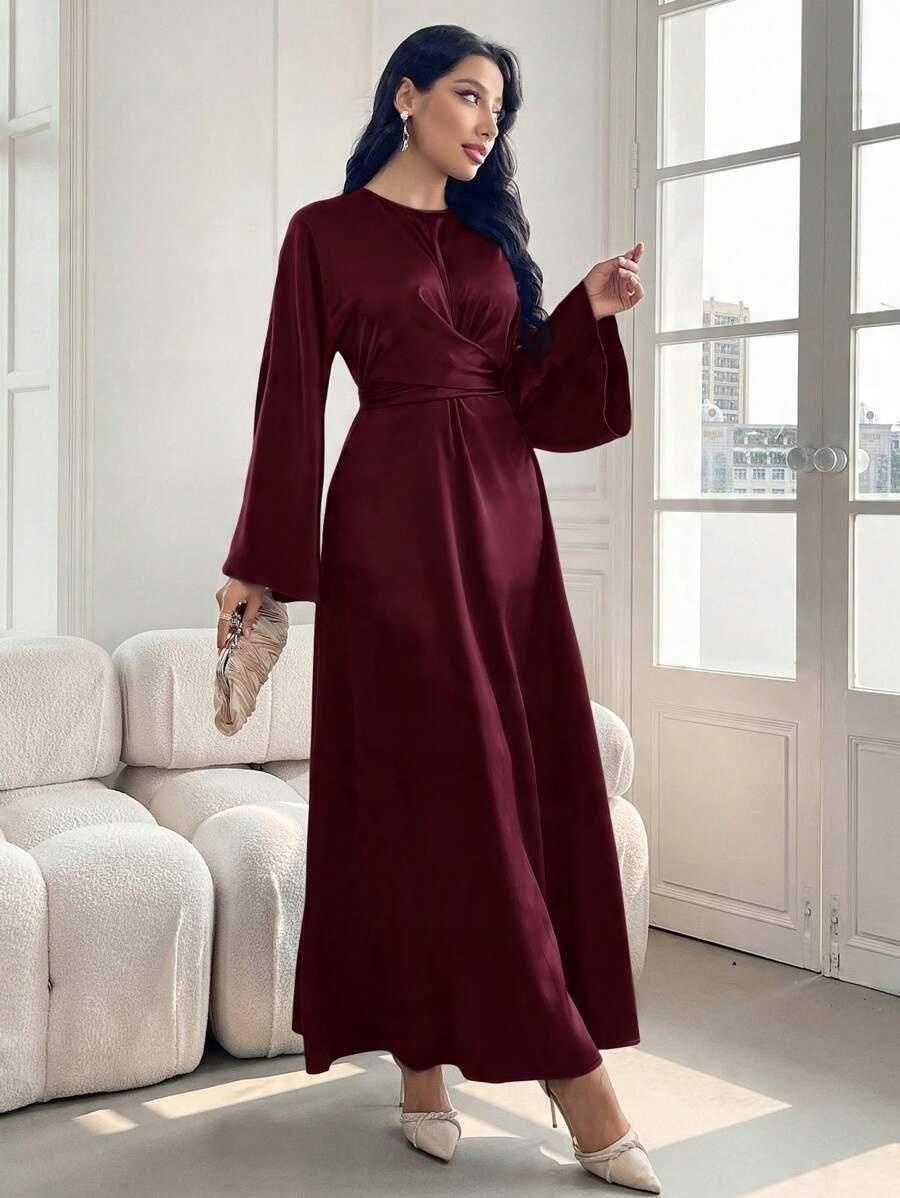 Dwie Sukienki Satynowe Zielona Bordowa Wiązane Eleganckie Gothic